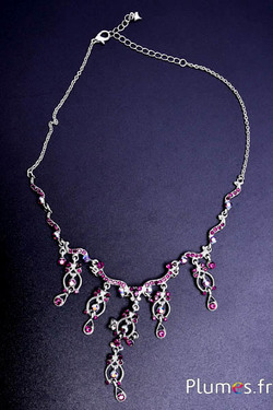 Collier - avec perles - argenté-rubis